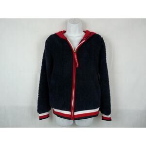 Tommy Hilfiger Navy with Red Stripe Faux Fur Hoodie Full Zipper Jacket Size XS